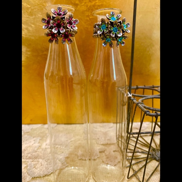 Other - Set 4 Jeweled Mini Milk Vases In Stand